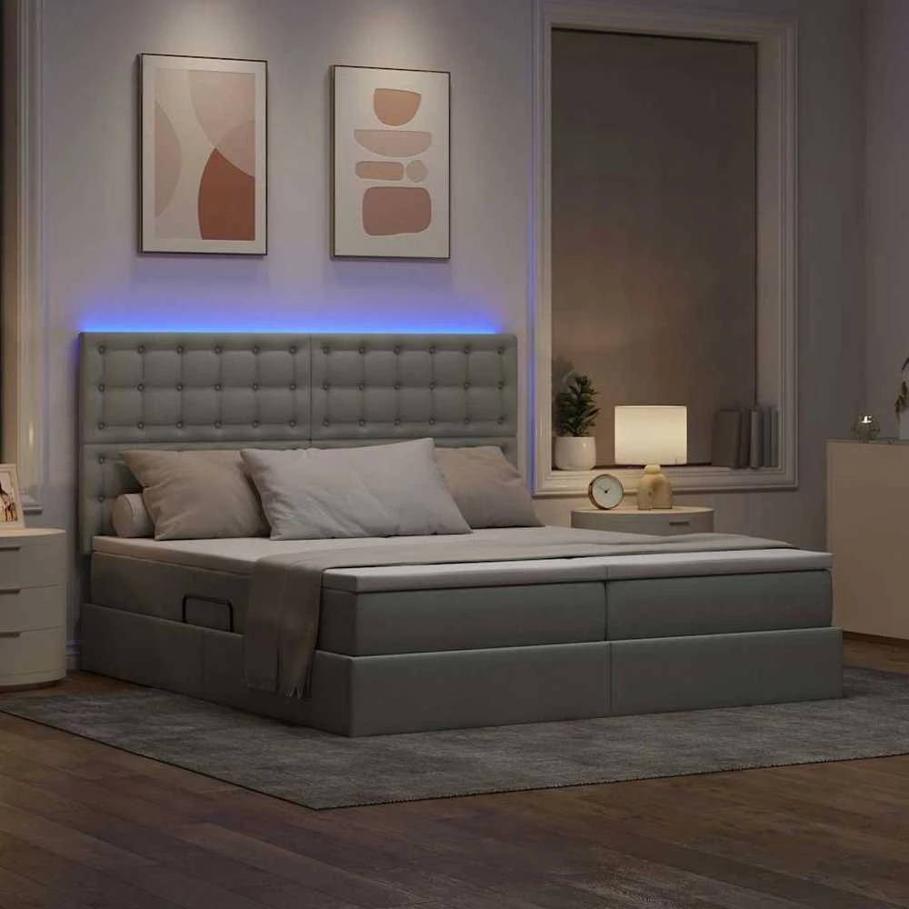 LED saugojimo lova su čiužiniu Šviesiai pilka 180 x 200 cm