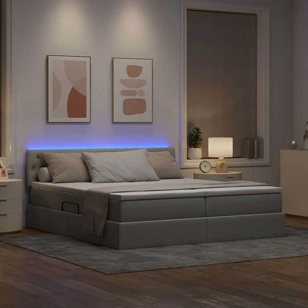 LED saugojimo lova su čiužiniu Šviesiai pilka 200 x 200 cm
