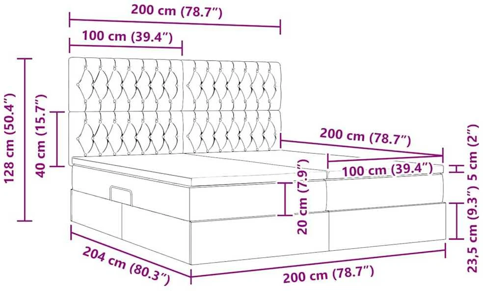 LED saugojimo lova su čiužiniu Šviesiai pilka 200 x 200 cm
