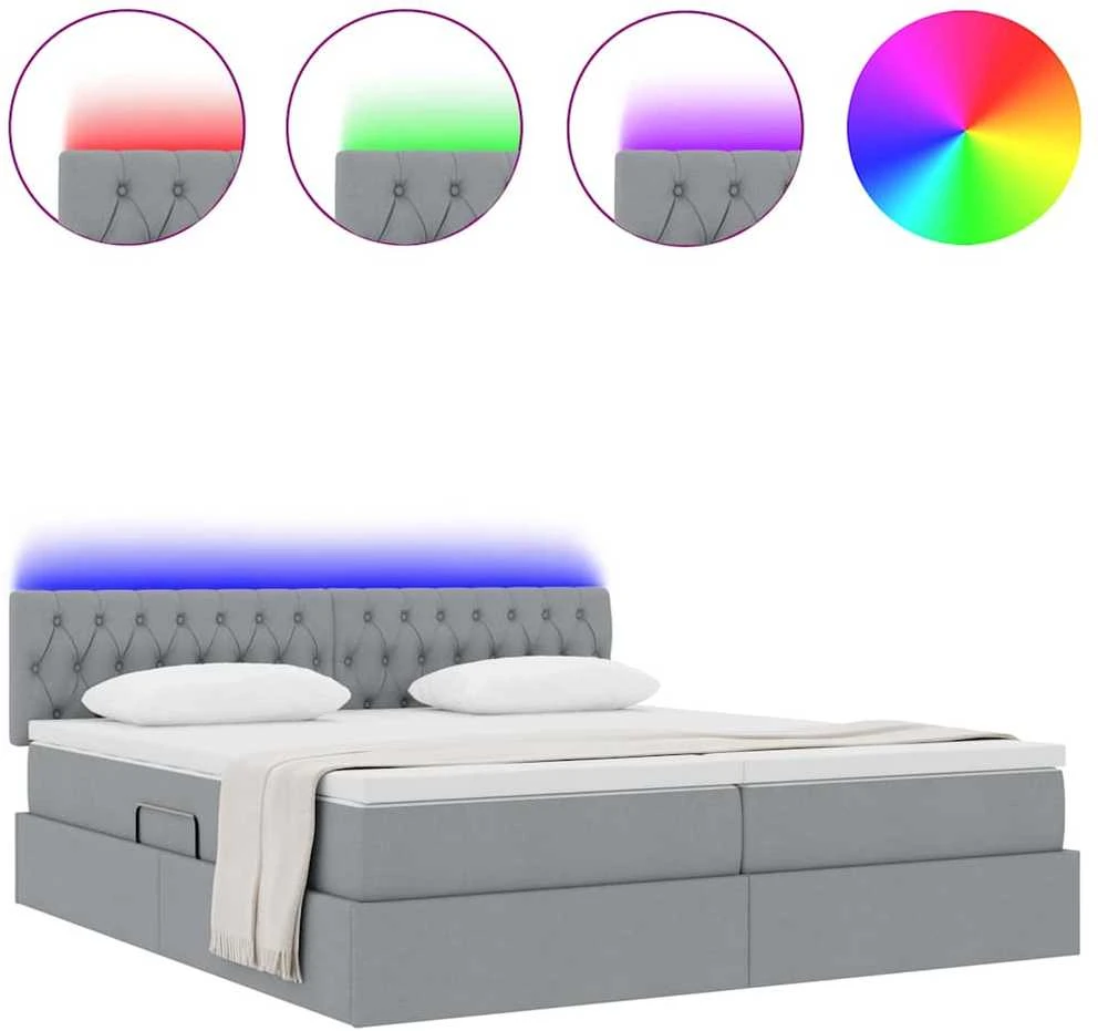 LED saugojimo lova su čiužiniu Šviesiai pilka 200 x 200 cm