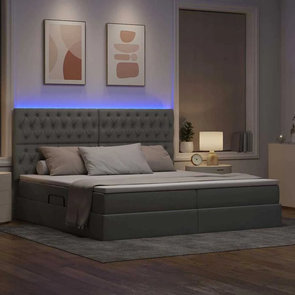 LED saugojimo lova su čiužiniu Šviesiai pilka 200 x 200 cm