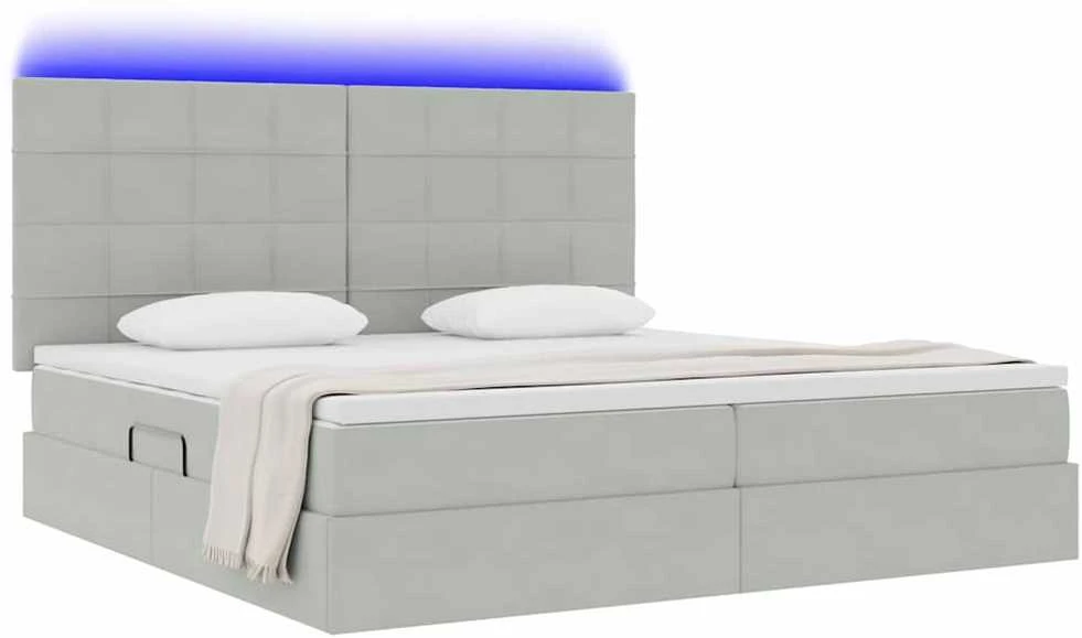 LED saugojimo lova su čiužiniu Šviesiai pilka 200 x 200 cm