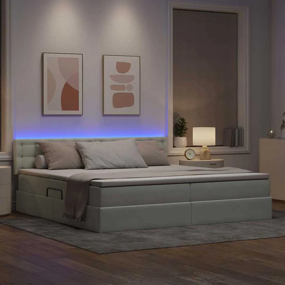 LED saugojimo lova su čiužiniu Šviesiai pilka 200 x 200 cm