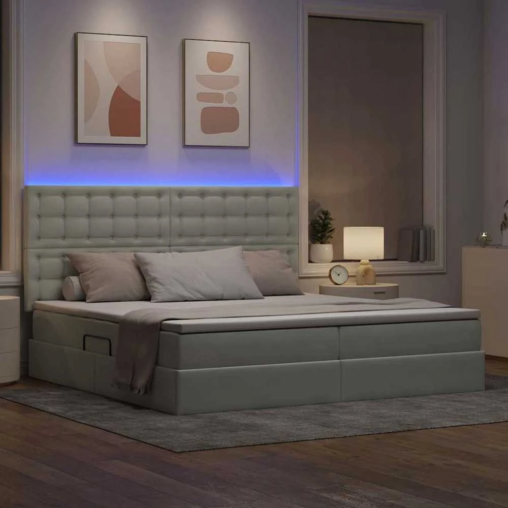 LED saugojimo lova su čiužiniu Šviesiai pilka 200 x 200 cm