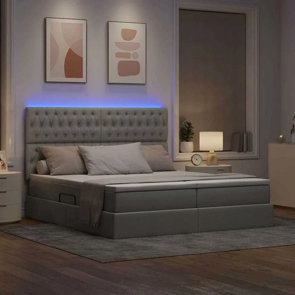 LED saugojimo lova su čiužiniu Šviesiai pilka 200 x 200 cm