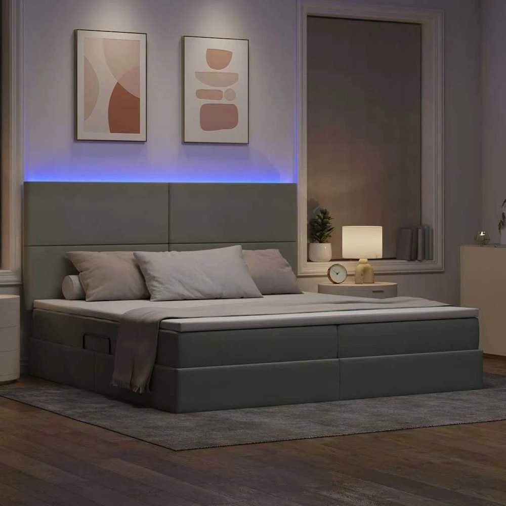 LED saugojimo lova su čiužiniu Šviesiai pilka 200 x 200 cm
