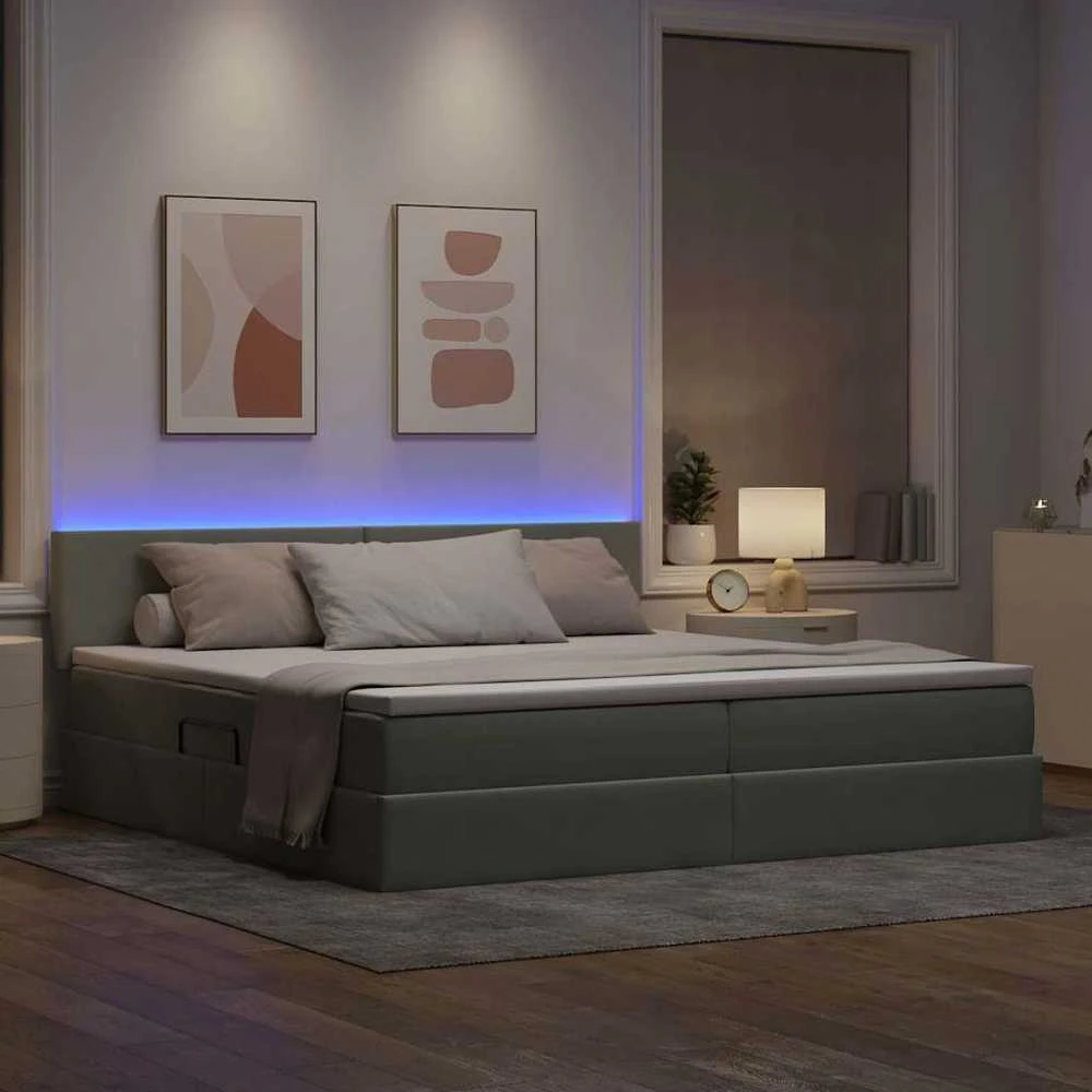 LED saugojimo lova su čiužiniu Šviesiai pilka 200 x 200 cm