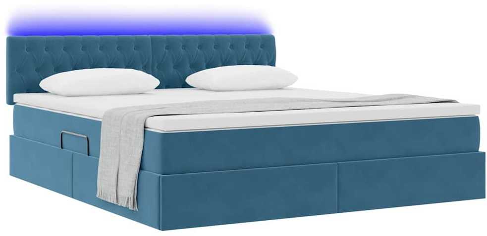 LED saugojimo lova su čiužiniu Tamsiai mėlyna 180 x 200 cm