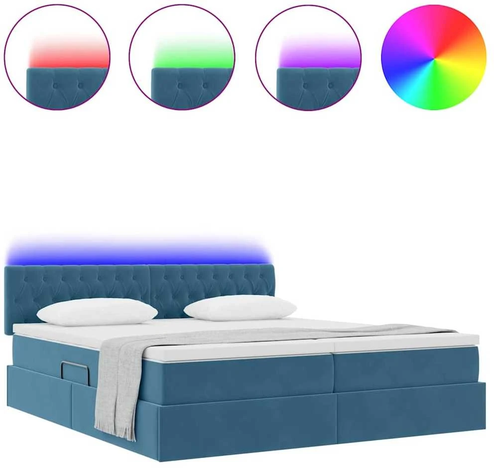LED saugojimo lova su čiužiniu Tamsiai mėlyna 200 x 200 cm
