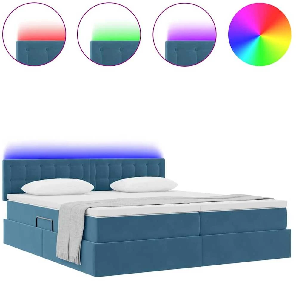 LED saugojimo lova su čiužiniu Tamsiai mėlyna 200 x 200 cm