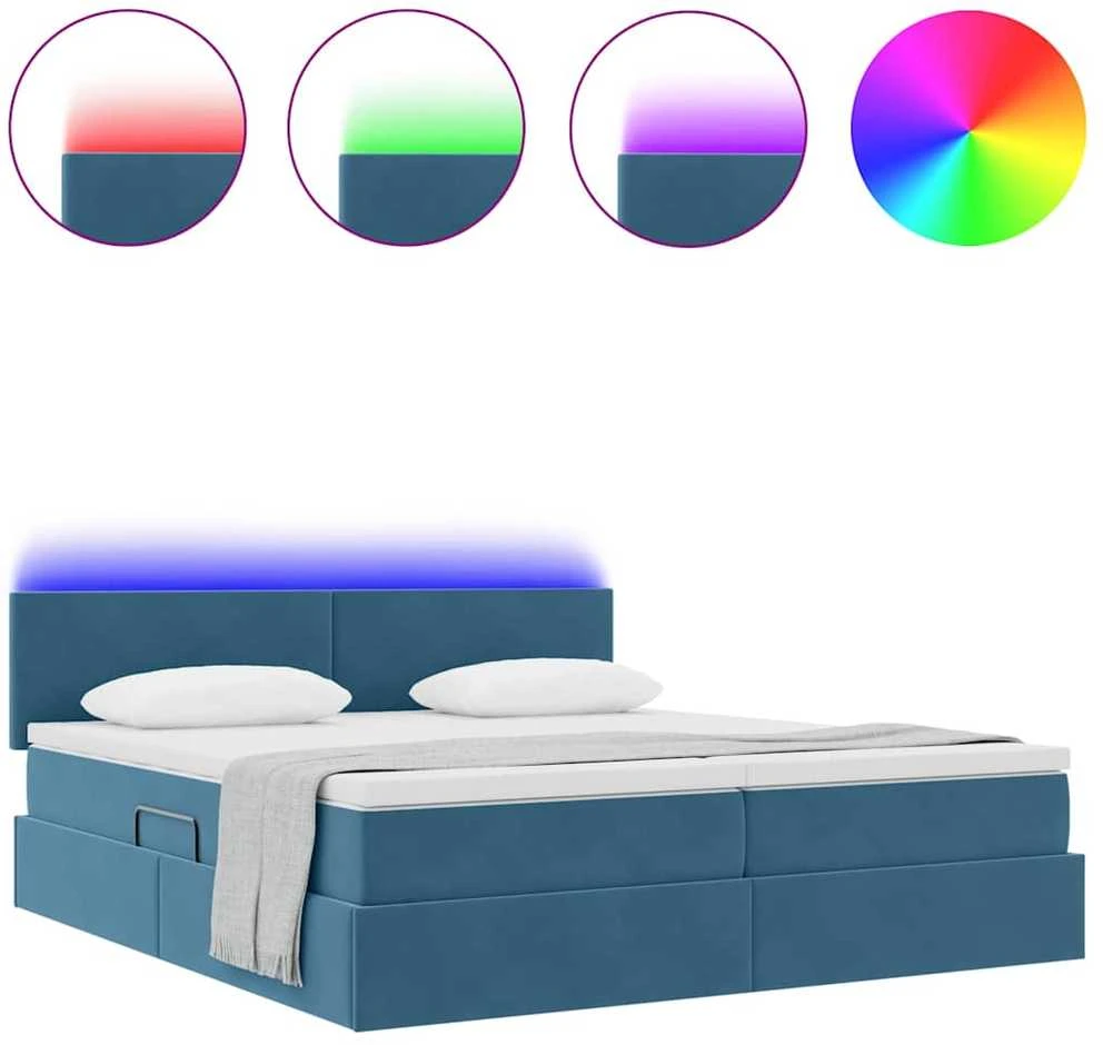 LED saugojimo lova su čiužiniu Tamsiai mėlyna 200 x 200 cm