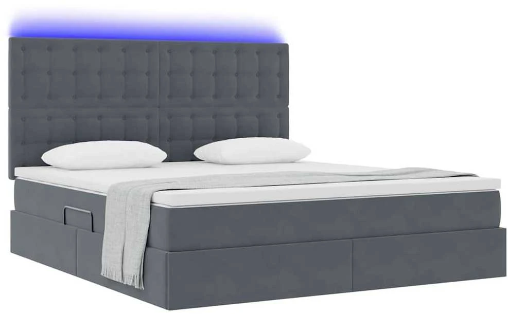 LED saugojimo lova su čiužiniu Tamsiai pilka 180 x 200 cm