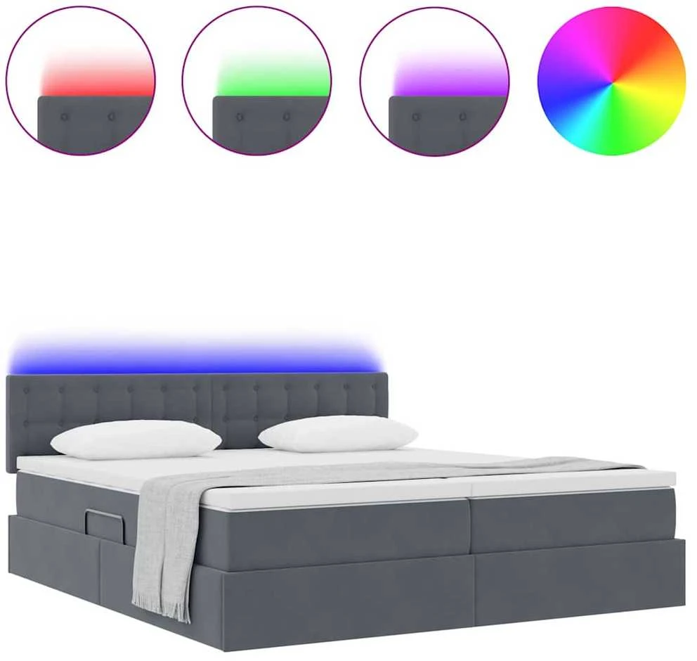 LED saugojimo lova su čiužiniu Tamsiai pilka 200 x 200 cm