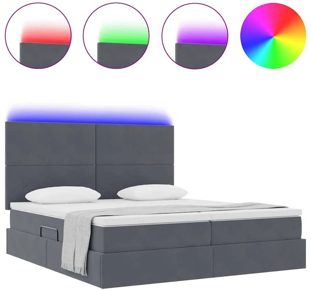 LED saugojimo lova su čiužiniu Tamsiai pilka 200 x 200 cm