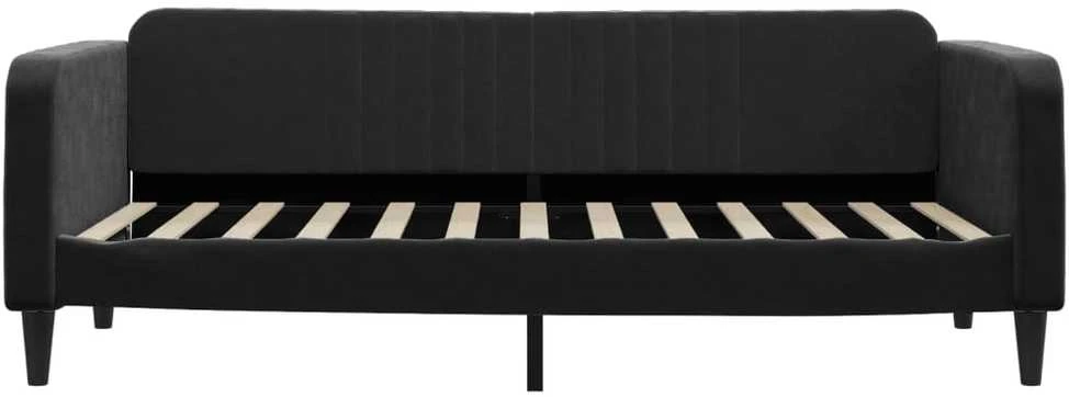 Lova su ištraukiama dalimi/stalčiais, juoda, 90x200cm, aksomas