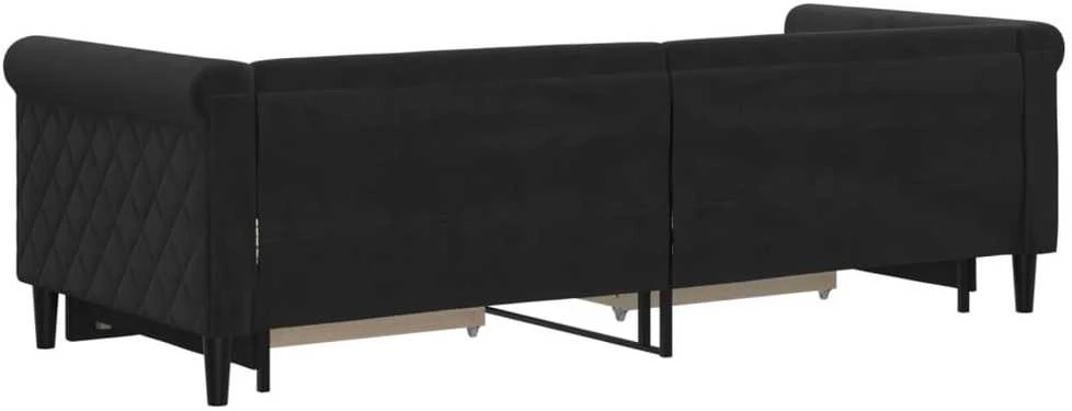 Lova su ištraukiama dalimi/stalčiais, juoda, 80x200cm, aksomas