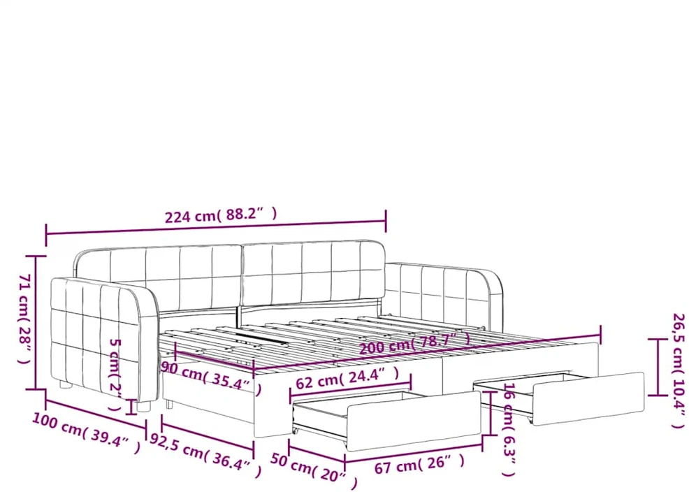 Lova su ištraukiama dalimi/stalčiais, mėlyna, 90x200cm, aksomas