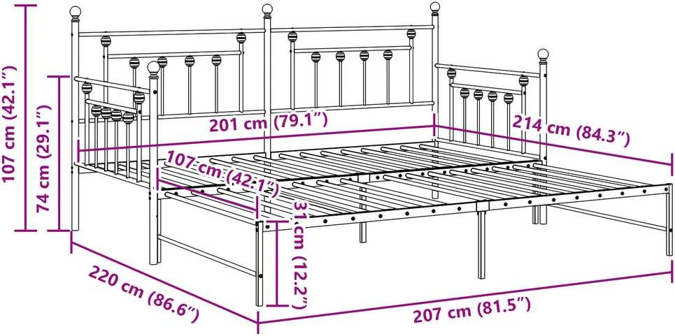 Lova Dienos lovos rėmas Juoda 107 x 203 cm Plienas