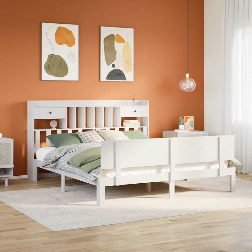 Lova su knygų spinta be čiužinio, balta, 180x200cm, pušis