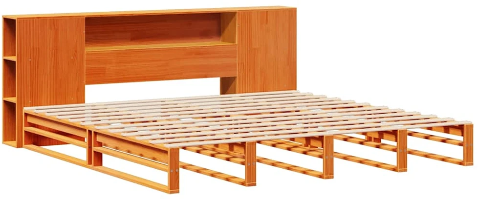 Lova su knygų spinta be čiužinio, rudas, 200x200cm, pušis