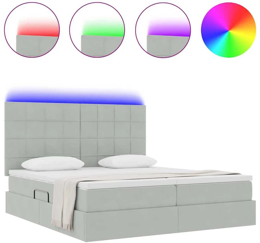 LED saugojimo lova su čiužiniu Šviesiai pilka 180 x 200 cm