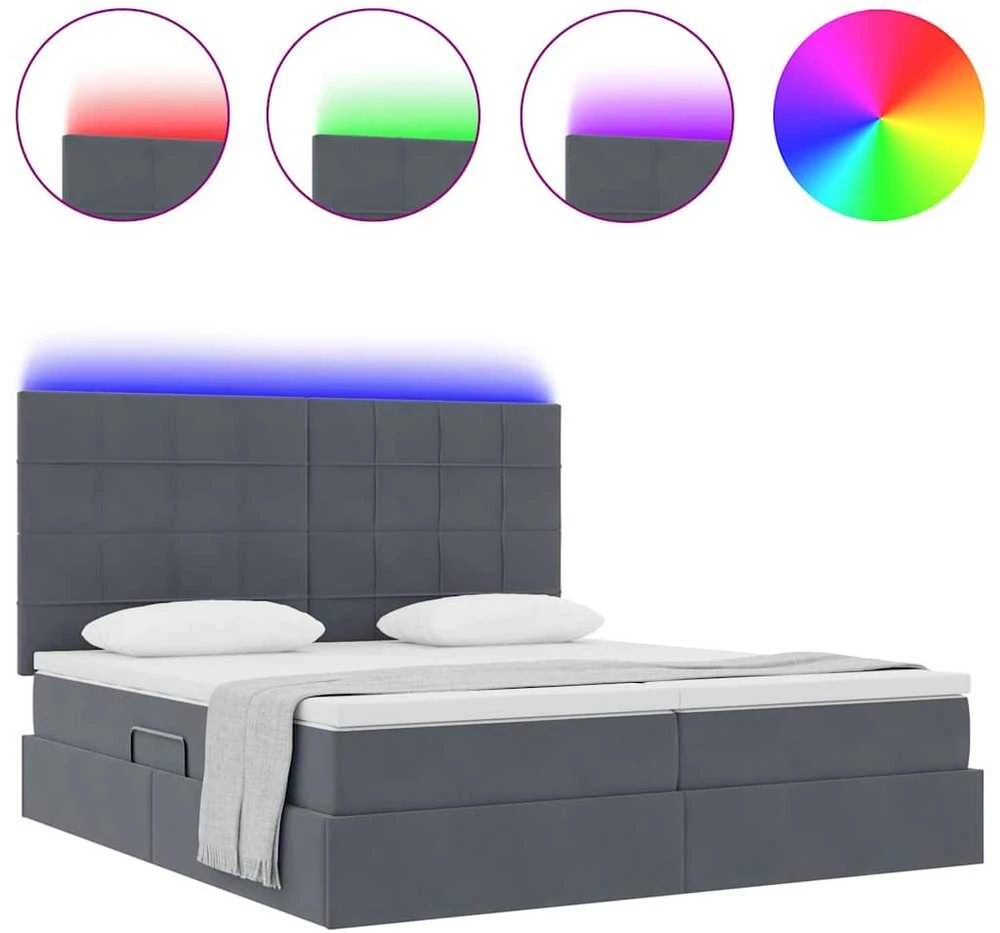 LED saugojimo lova su čiužiniu Tamsiai pilka 180 x 200 cm