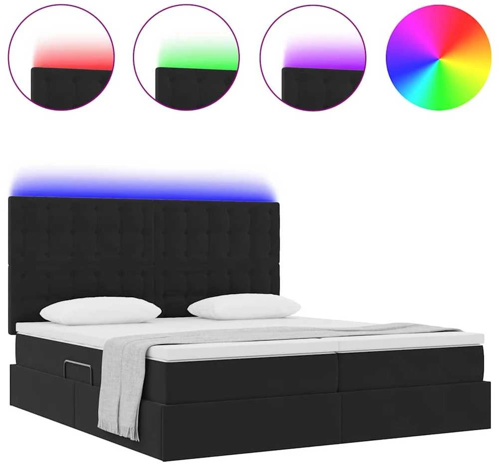 LED saugojimo lova su čiužiniu Juoda 180 x 200 cm Aksomas