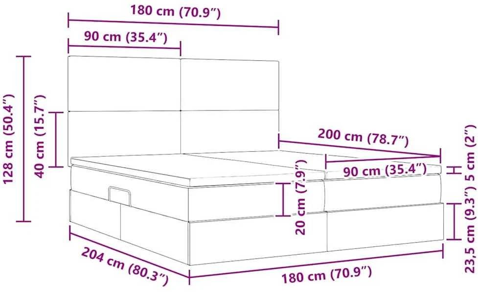 LED saugojimo lova su čiužiniu Juoda 180 x 200 cm Aksomas