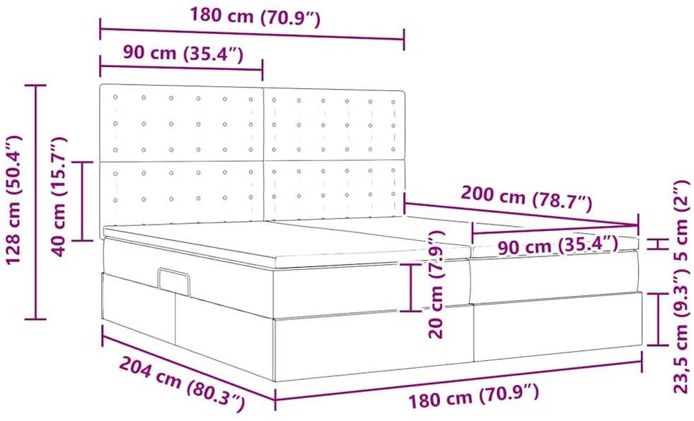 LED saugojimo lova su čiužiniu Juoda 180 x 200 cm Audinys