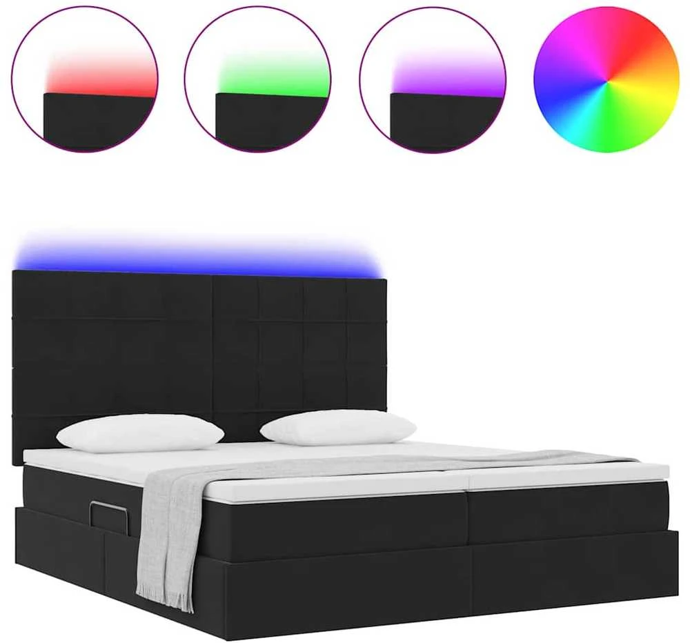 LED saugojimo lova su čiužiniu Juoda 200 x 200 cm Aksomas