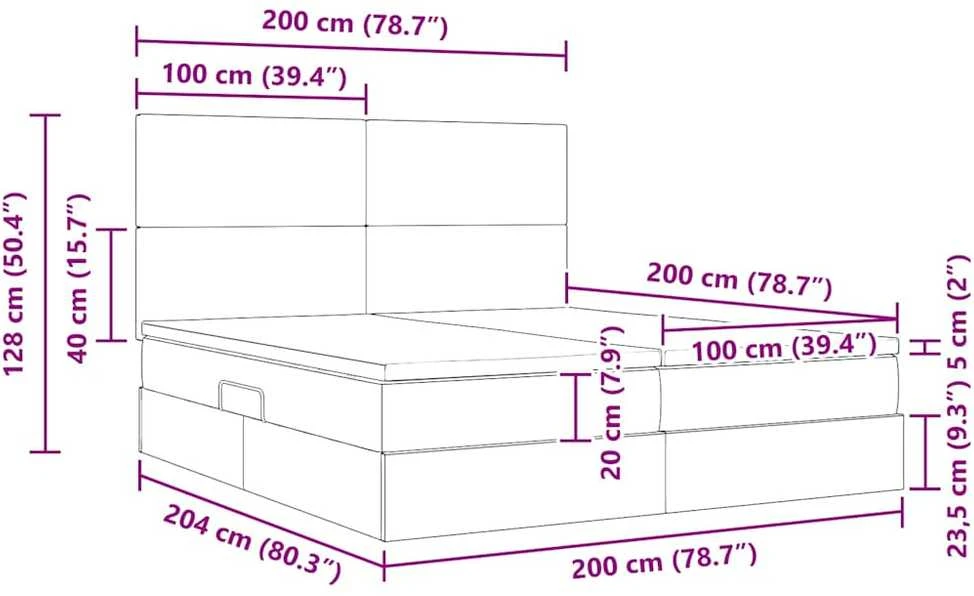 LED saugojimo lova su čiužiniu Juoda 200 x 200 cm Aksomas
