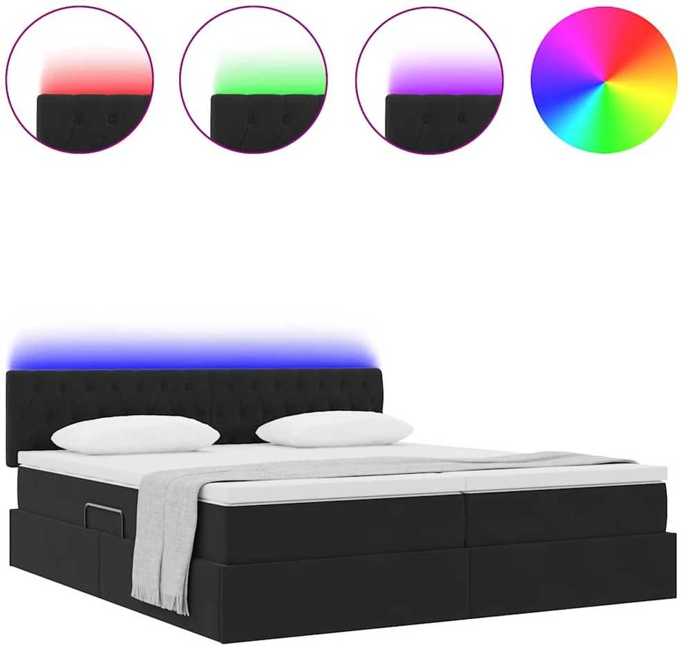 LED saugojimo lova su čiužiniu Juoda 200 x 200 cm Aksomas