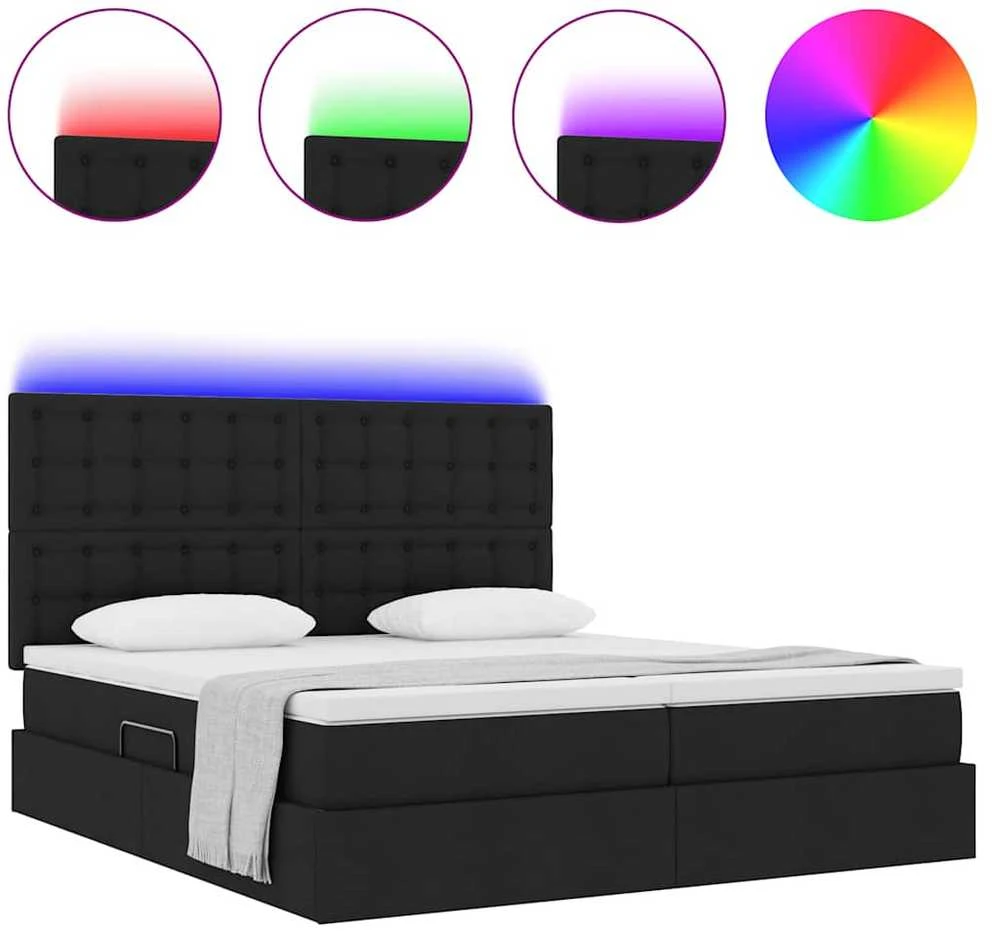 LED saugojimo lova su čiužiniu Juoda 200 x 200 cm Audinys