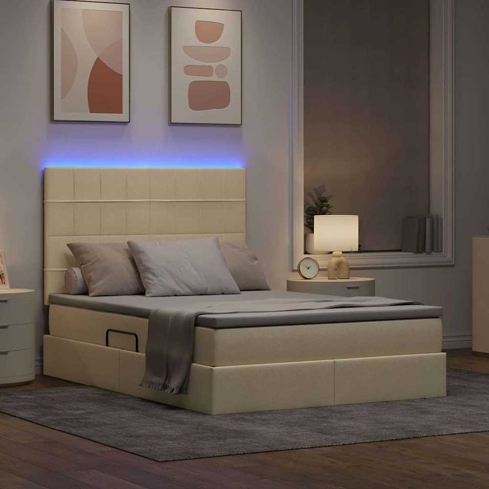 LED saugojimo lova su čiužiniu Kremas 140 x 190 cm Audinys