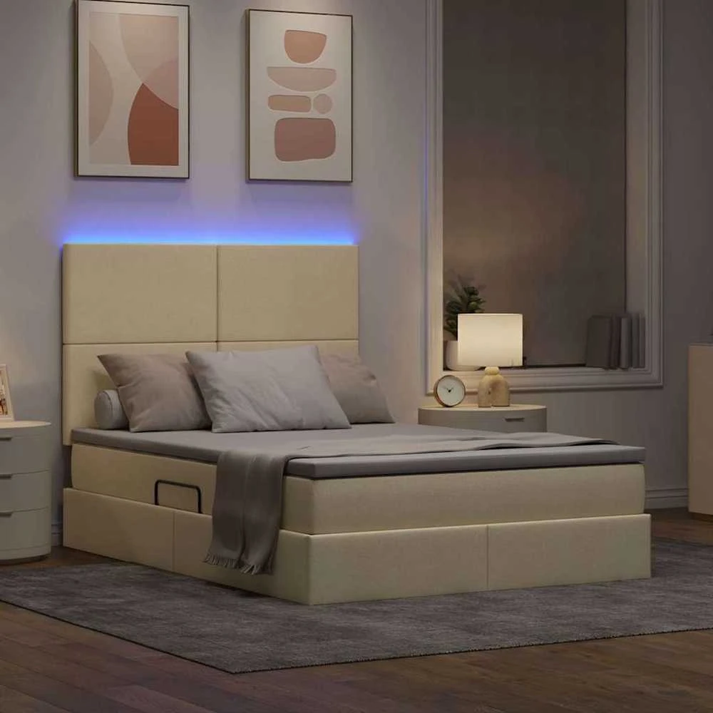 LED saugojimo lova su čiužiniu Kremas 140 x 200 cm Audinys