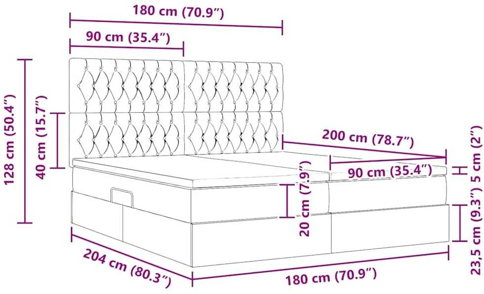 LED saugojimo lova su čiužiniu Kremas 180 x 200 cm Audinys