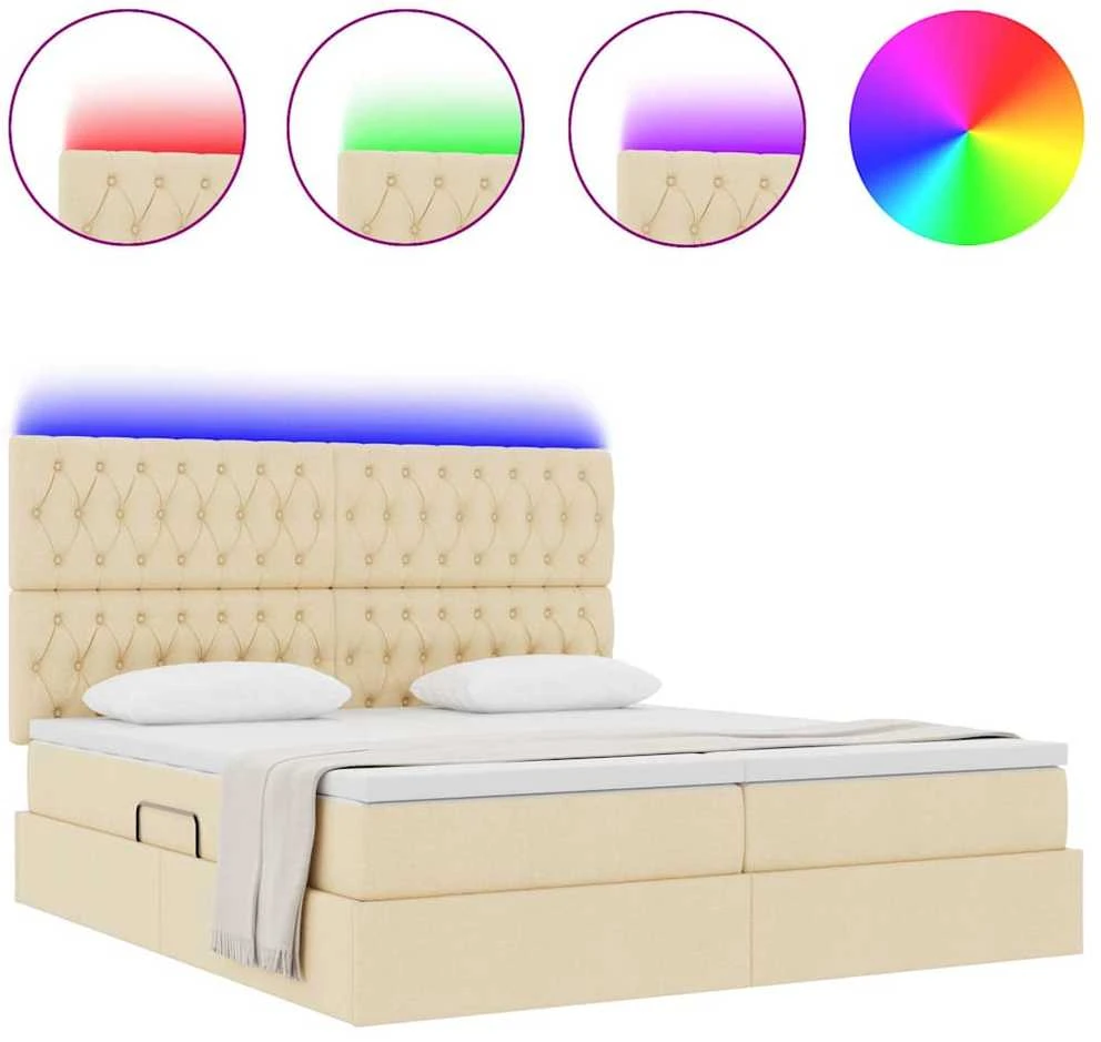 LED saugojimo lova su čiužiniu Kremas 180 x 200 cm Audinys