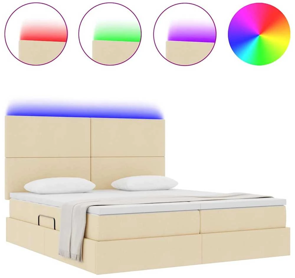 LED saugojimo lova su čiužiniu Kremas 180 x 200 cm Audinys