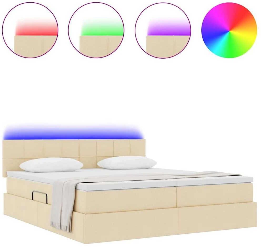 LED saugojimo lova su čiužiniu Kremas 180 x 200 cm Audinys