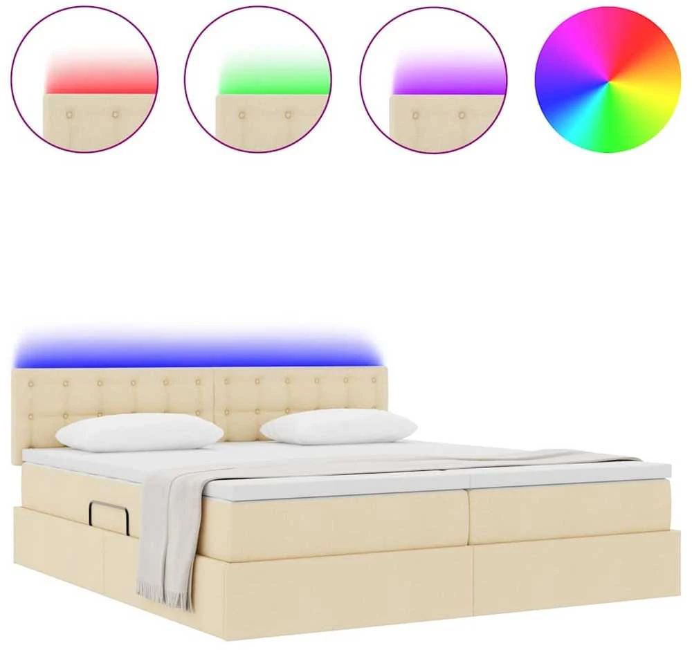 LED saugojimo lova su čiužiniu Kremas 180 x 200 cm Audinys