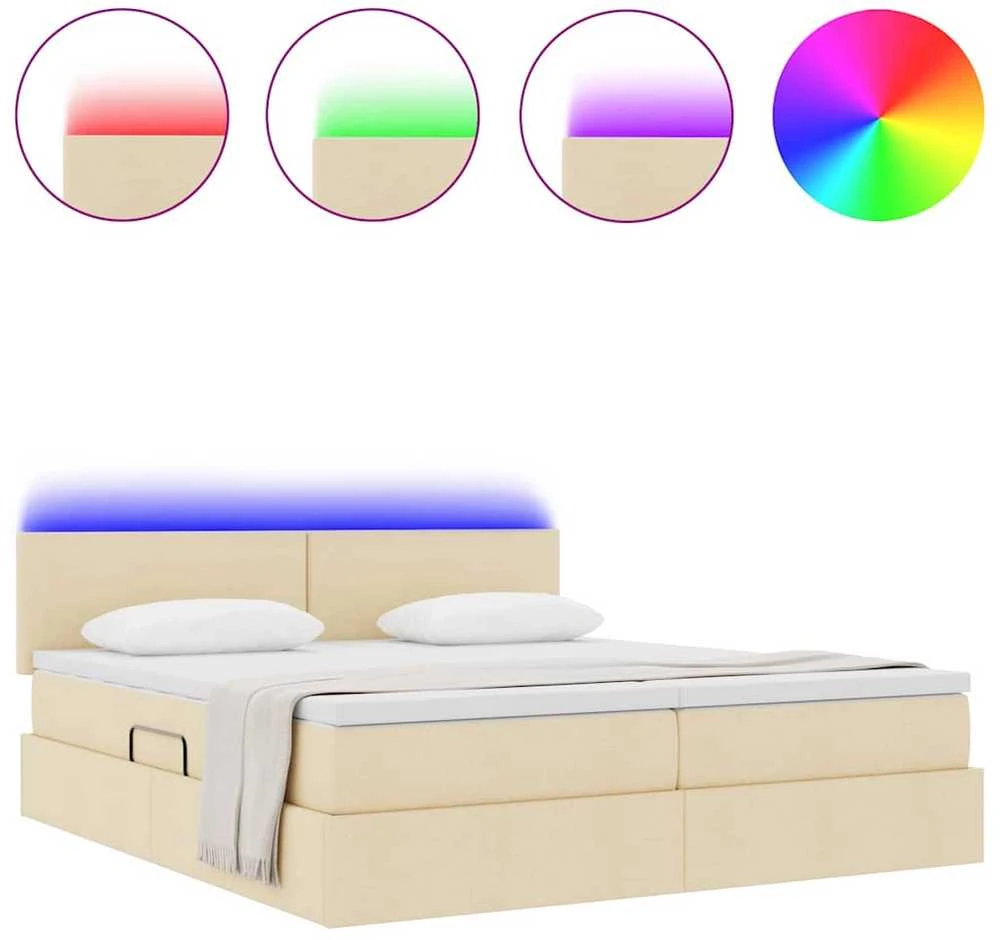 LED saugojimo lova su čiužiniu Kremas 180 x 200 cm Audinys
