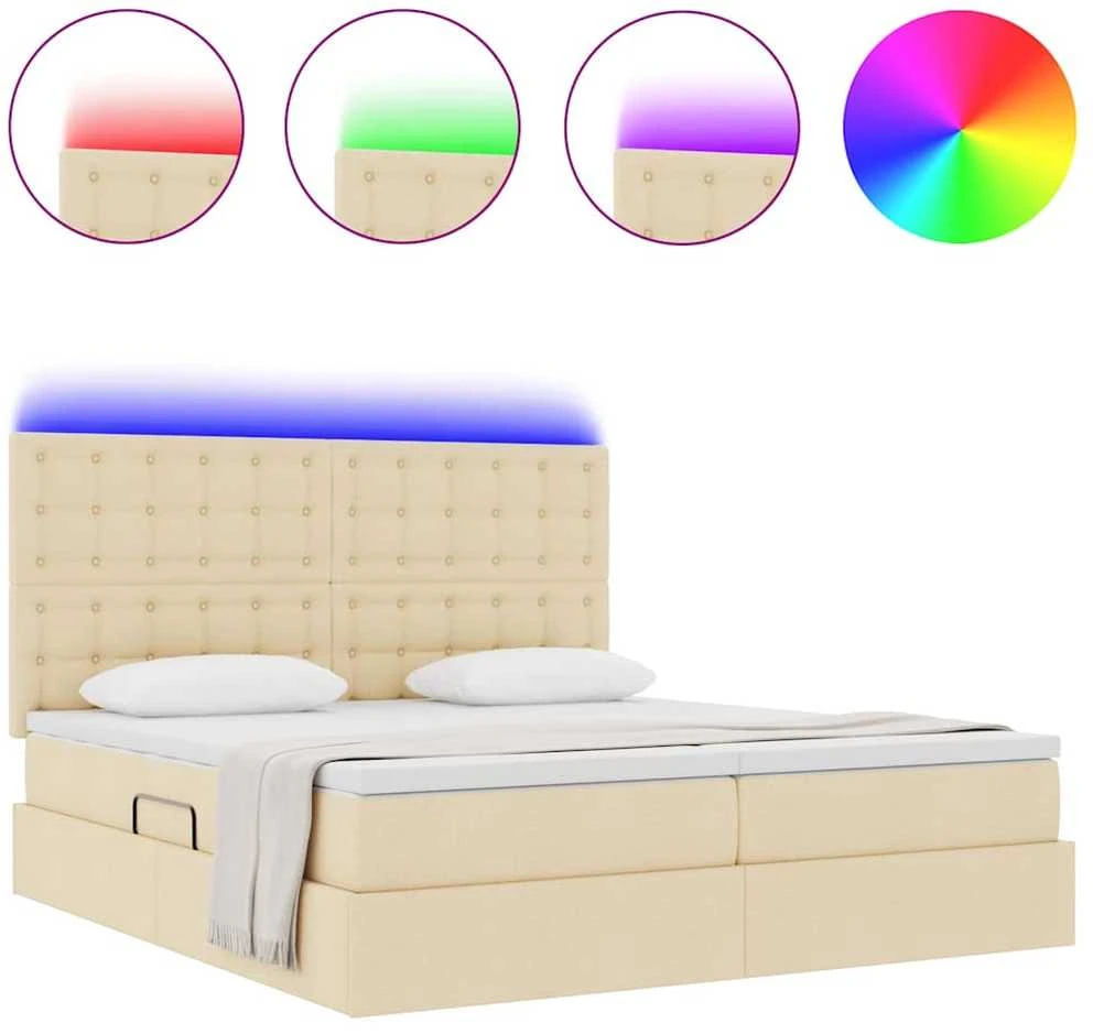 LED saugojimo lova su čiužiniu Kremas 200 x 200 cm Audinys