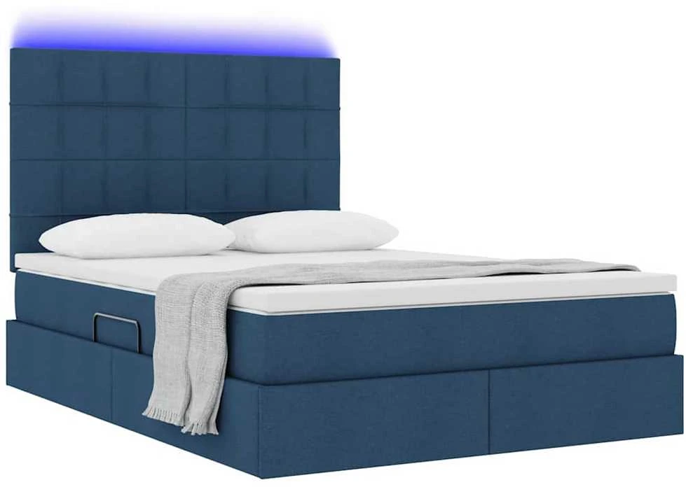 LED saugojimo lova su čiužiniu Mėlyna 140 x 190 cm Audinys