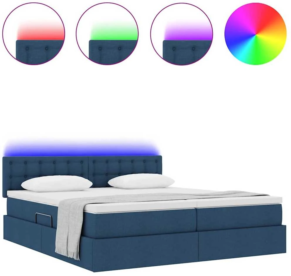 LED saugojimo lova su čiužiniu Mėlyna 180 x 200 cm Audinys