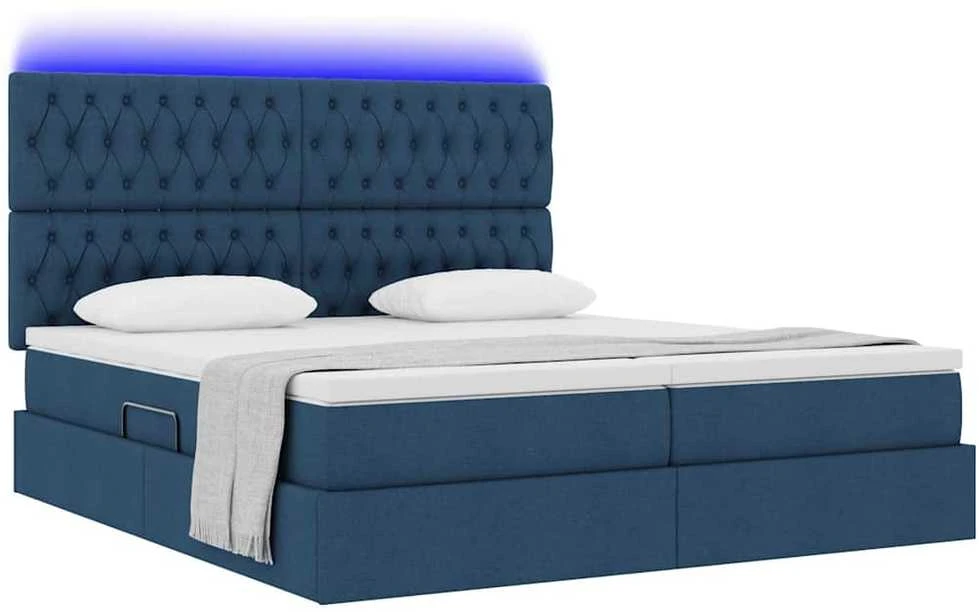 LED saugojimo lova su čiužiniu Mėlyna 180 x 200 cm Audinys