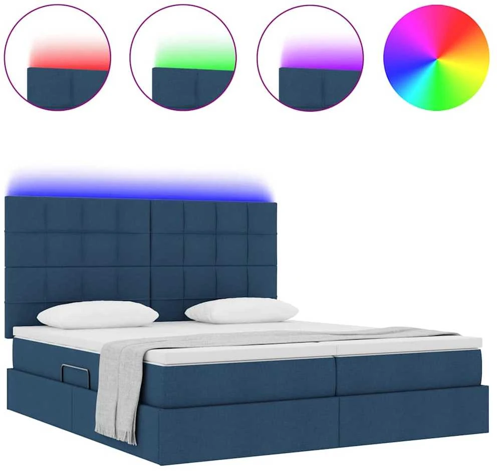 LED saugojimo lova su čiužiniu Mėlyna 180 x 200 cm Audinys