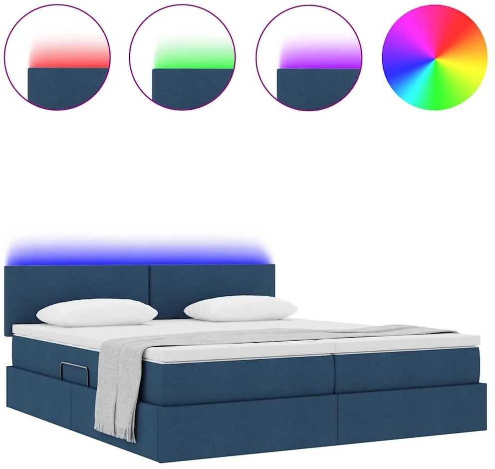 LED saugojimo lova su čiužiniu Mėlyna 200 x 200 cm Audinys