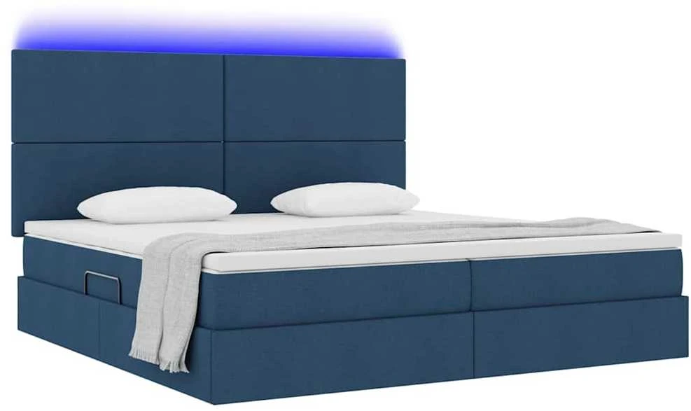LED saugojimo lova su čiužiniu Mėlyna 200 x 200 cm Audinys