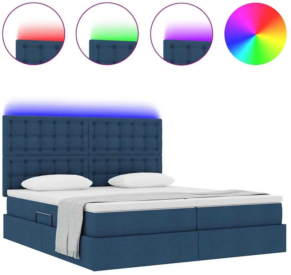LED saugojimo lova su čiužiniu Mėlyna 200 x 200 cm Audinys