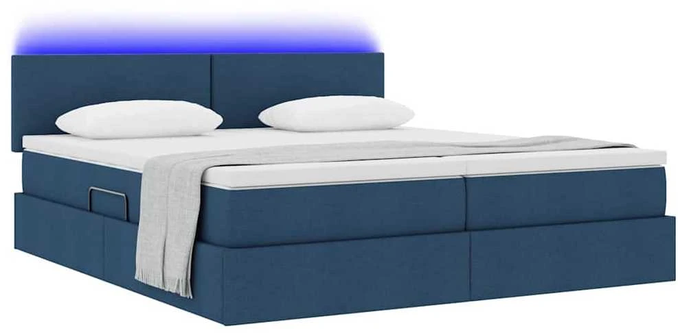 LED saugojimo lova su čiužiniu Mėlyna 200 x 200 cm Audinys